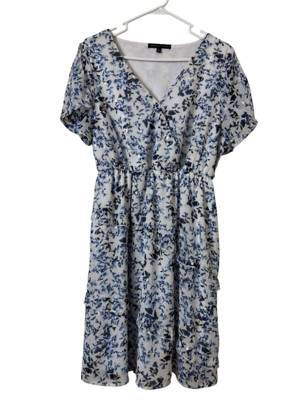 Adrienne Vittadini Floral V-Neck Ruffle Lined Dress Size L